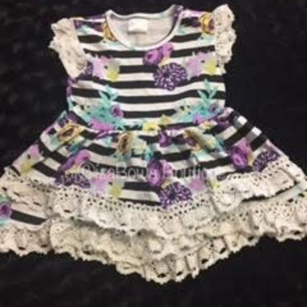 Lavendar Floral & Stripe Sleeveless Dress 32712  XS 12-18 Months  NWT Boutique